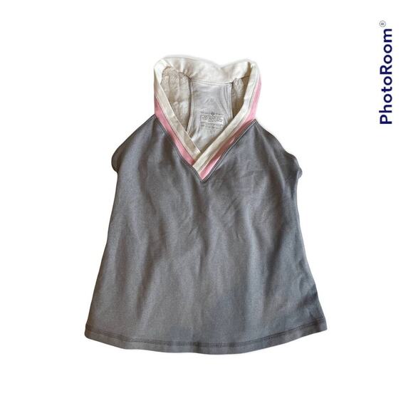 LULULEMON Vintage Grey V Neck Tank White Pink Halter Racerback 8 Medium Cropped - Picture 1 of 4